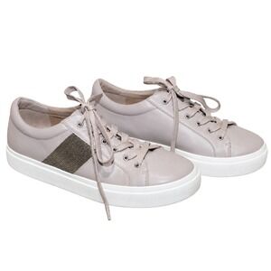 Vaneli Sport Metallic Stripe Leather Platform Sneakers Women 10 M Taupe Nappa